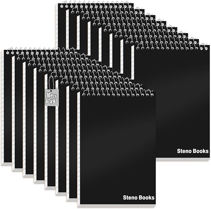 16 Pcs Steno Pads 6 x 9 in Top Spiral Notebook Bulk Pack Note Pad 960 Total Sheets Gregg Rule Steno Notebooks for School Office Home Students Teachers Organized Daily Notes Planners
