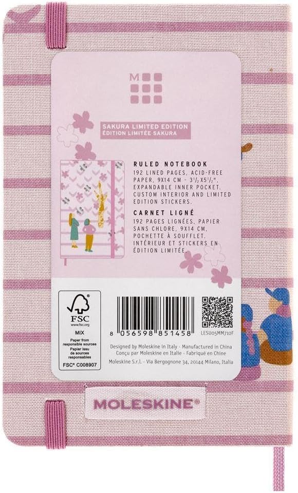 Moleskine Limited Edition Sakura Notebook, Hard Cover, Pocket (3.5" x 5.5"), Ruled/Lined, Couple, 192 Pages