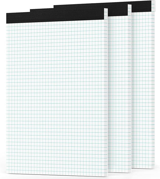 Zaviko 3 Pack Graph Paper Pads 8.5 x 11, 4x4 Quad Ruled Grid Paper Pads 8.5 x 11, 30 Sheets/Pad Graph Paper Notebook 8.5x11, White Quadrille Pad, Easy Tears Off, 70 GSM Graft Paper for Office, School