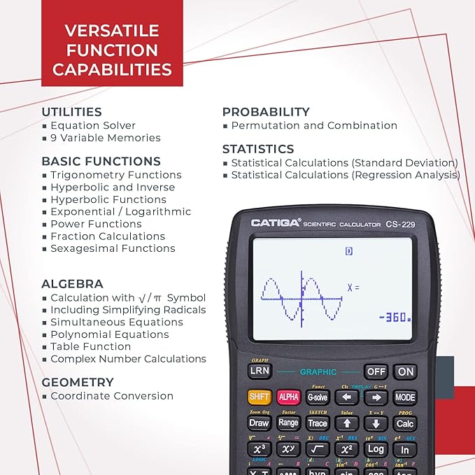 CATIGA Scientific Calculator with Graphic Functions, Upgraded Multi-Mode Graphing Calculators for Students, High School & College Calculator Scientific, Calculadora Cientifica, CS-229