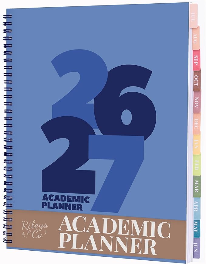 Rileys Academic Planner 2026-2027, Daily, Weekly & Monthly Planner, July 2026 - June 2027, Student Notes Pages, Twin-Wire Binding, Weekly Agenda for School & Work (8.5 x 11-Inches, Chunky, Blue)