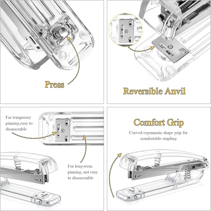 6 Pieces Clear Office Desk Accessories for Student Back to School Office Supplies Include Acrylic Tape Dispenser, Notepad Holder, Stapler, Pen Holder, Staple Remover for Student Teacher