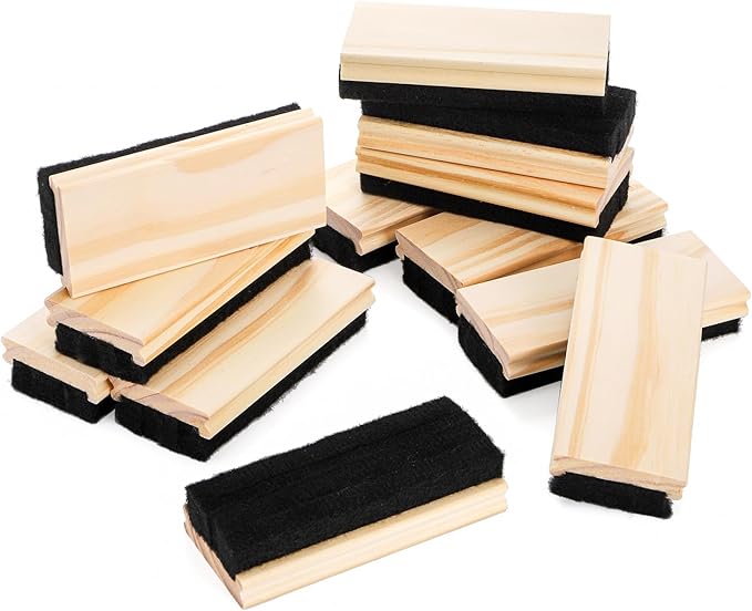 Elsjoy 12 Pack Chalkboard Erasers, Wood Felt Chalk Eraser Blackboard Chalk Cleaner, Dustless Wood Chalk Eraser Chalkboard Duster for School Students Teachers