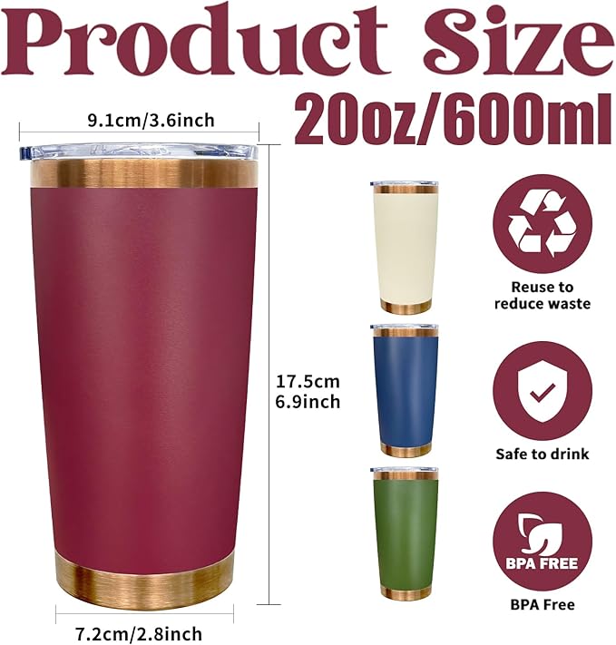 20 oz Tumbler Bulk 12 Pack Stainless Steel Tumbler with Lid and Straw, Double Wall Vacuum Insulated Travel Coffee Mug for Laser Engrave, Powder Coated Cup for Hot and Cold Drinks (Mixed,12 pack)