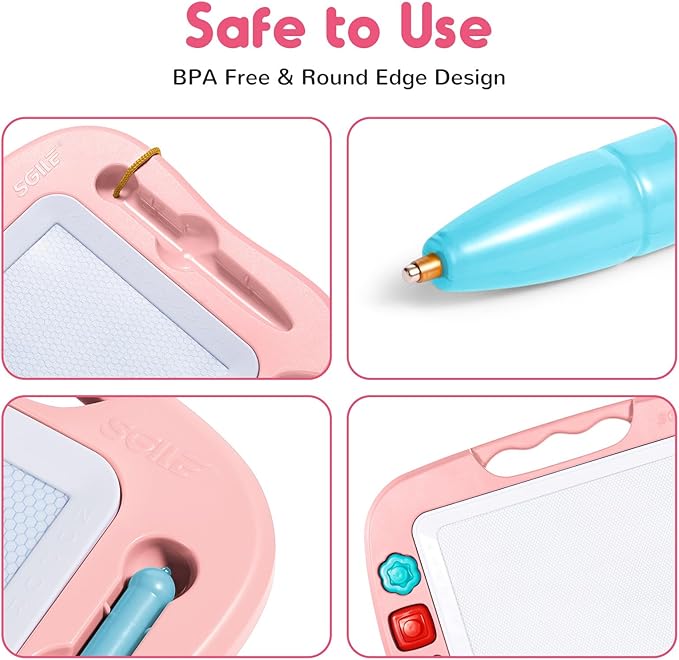 SGILE Toddler Toys for Kids, Large Magnetic Drawing Board for Birthday Gift, Toys for 1 2 3 4 Year Old Girls Boys, Etch & Sketch Pad with 4 Stamps, Learning and Educational, 16 ×13 in, Light Pink