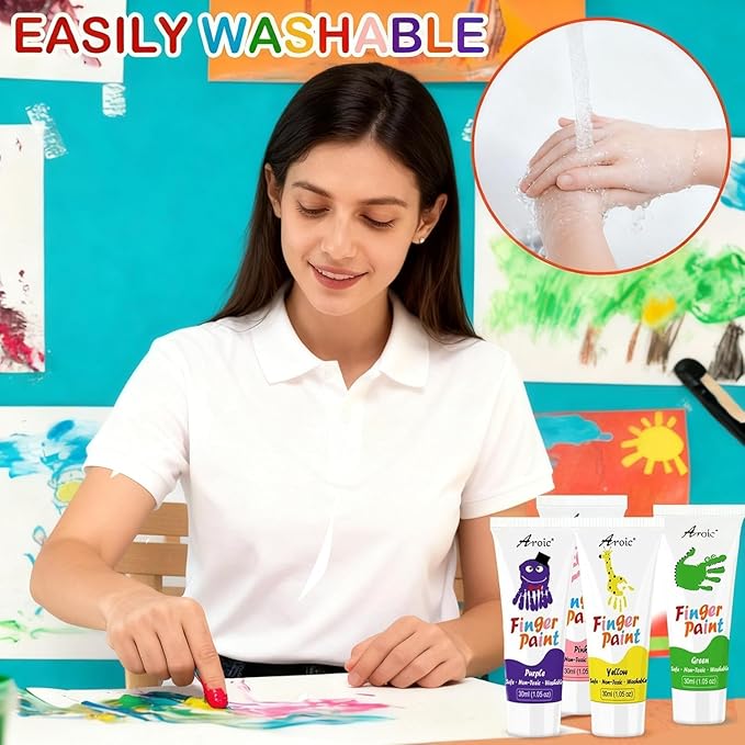 AROIC 16 Colors Washable Finger Paint, Non-Toxic, Art Painting Supplies for Artist, Finger Painting Supplies for Children Age 12+ and Adult, Hand Paint Set DIY Crafts