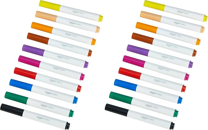 Amazon Basics Colored Washable Markers for Coloring and Drawing, Broad Line, Multicolored, 20-Pack