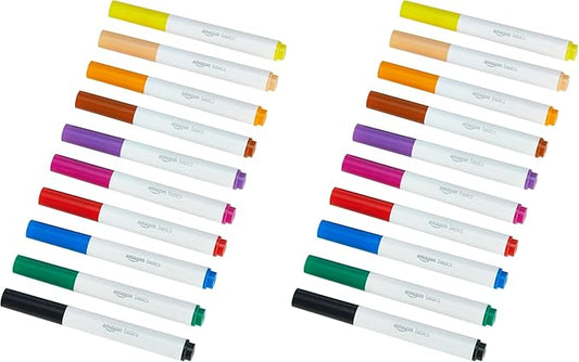 Amazon Basics Colored Washable Markers for Coloring and Drawing, Broad Line, Multicolored, 20-Pack