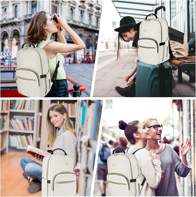 MATEIN Travel Laptop Backpack, Anti Theft Quilted Slim Backpacks for Women | Bookbag with Detachable Keychain Hook, Carry on Bags Purse, for Teacher Doctor Nurse, Fits 15.6 Inch Notebook, White