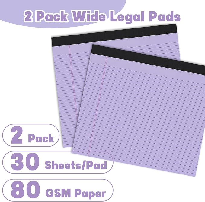 Thboxes 2 Pack Wide Legal Pads, 11 x 9.5 In Landscape Note Pads, 60 Sheets