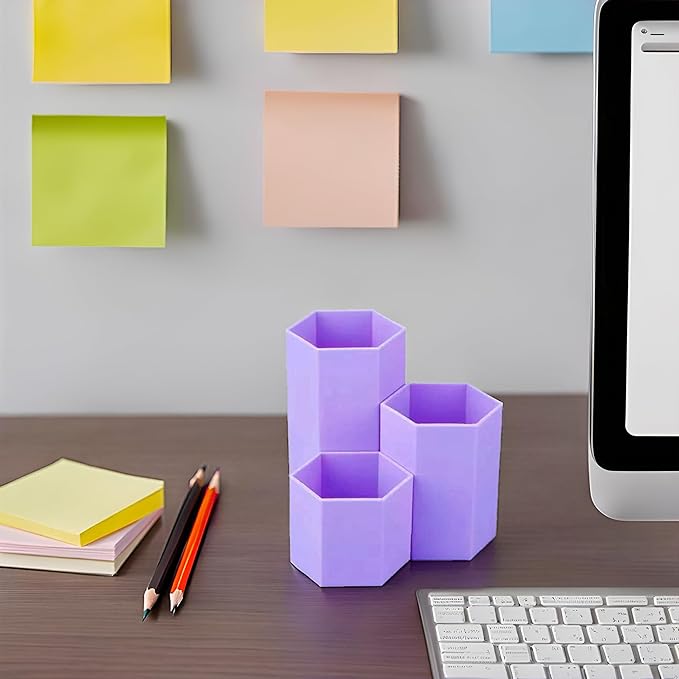 Pencil Organizer Pen Holder for Desk Pens Cup Small Desk Organizer Cute Pen Holder for Office,School and Home (Purple, Triangular)