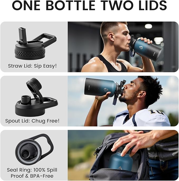 RAYMYLO 64oz Insulated Water Bottle, Triple Wall Vacuum Stainless Steel Water Bottles - Keeps Cold 48H, Reusable Half Gallon Jug for Gym, Sports, Camping, Hiking,Travel, Starry Sky-Indigo/Black