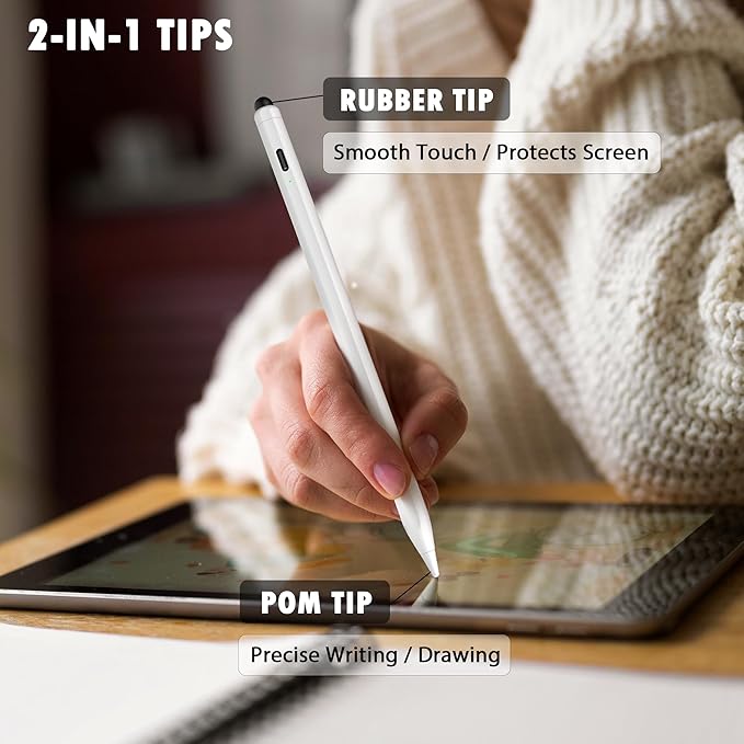 Stylus Pen for iPad, iPhone, Android, 2 in 1 Fast Charge Universal Active Stylus Pen for Touchscreen, Fine Tip, High Sensitivity, Magnetic Stylist Pencil for Samsung, Other Android Phones, Tablets
