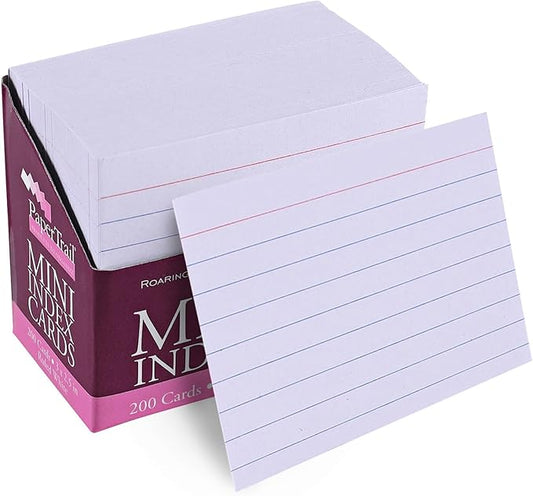 Roaring Spring Mini Index Cards 3"x2.5", 200 Count, 100# White Single Sided Ruled Paper, In Convent Tray Holder, Blank on Back (Pack of 1)
