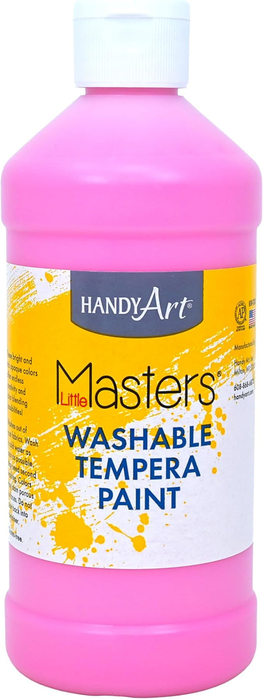 Handy Art Little Masters Washable Tempera Paint, Pink, 16 oz Bottle, Bright & Mixable, High Opacity, Washable Colors for Classroom, Students, Kids, Young Artists, Safe & Non-Toxic, Made in USA