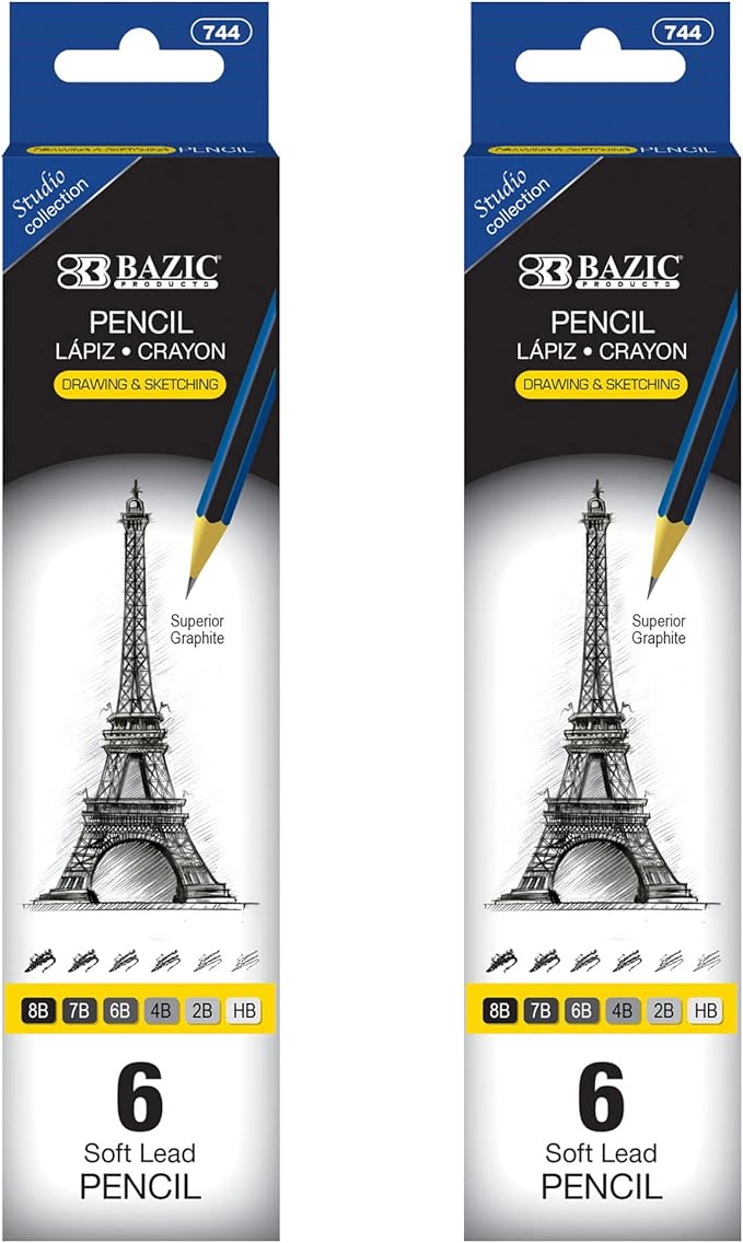 BAZIC PRODUCTS Drawing & Sketching Pencil Set, 6 Soft Lead Pencils