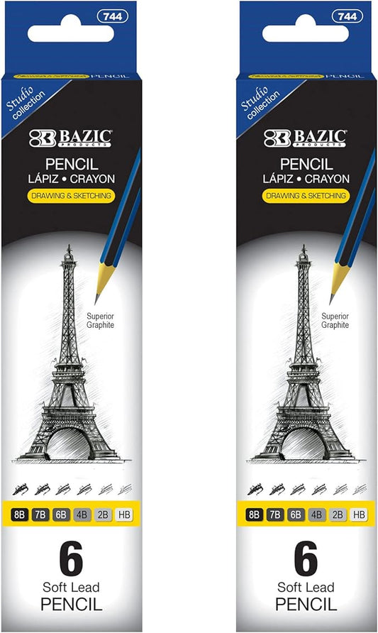 BAZIC PRODUCTS Drawing & Sketching Pencil Set, 6 Soft Lead Pencils