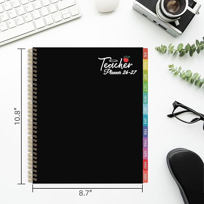 Teacher Planner 2026-2027 Weekly and Monthly Teacher Planner 2026-2027 Academic Year, July 2026 - June 2027, 8.7" x 10.8", Lesson Planner Book with Twin-Wire Binding & Tabs for Teachers - Black