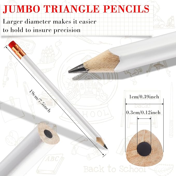 Fainne 48 Pack Jumbo Round Pencils, Wooden Fat Pencil with Black Core Bulk for Carpenters Workers Woodworkers Framers Beginners Students Teachers DIY Project(White)