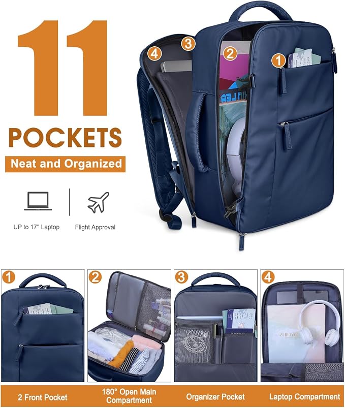 Capolo Travel Backpack for Women Men Waterproof Laptop Backpack Airlines Approved Carry On Backpack Bag Computer Backpack for Business, Work, Traveling Fits 17 Inch Laptop(Dark Blue)