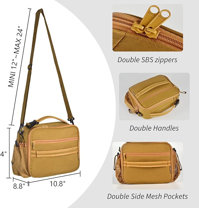 Cerbonny Kids Lunch Box, Brown, Unisex, Polyester, With Insulated Interior, Easy-Wipe Clean, 10.8"L x 4"W x 8.8"H, 4 Carrying Options
