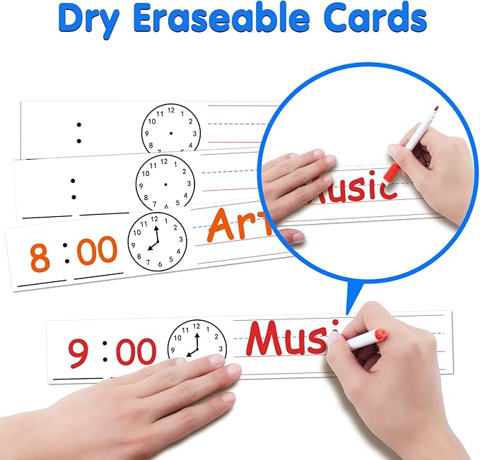 Daily Schedule Pocket Chart, 13+1 Pockets Visual Schedule for Kids, Daily Schedule for Kids, Pocket Chart for Classroom, School, Office or Home, Includes 18 Reusable Dry Eraser Cards and 2 Hooks (BLACK)