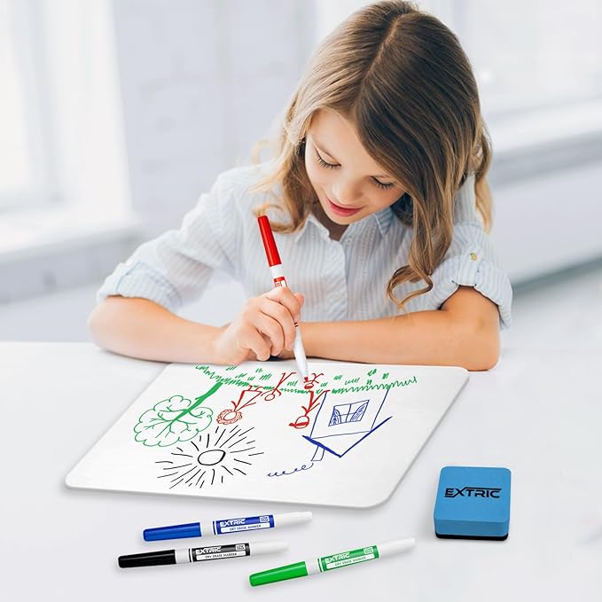 Small White Board for Kids 2 PK, Double Sided Small Dry Erase Board, 4 Fine Tip Markers, 2 Mini Erasers Mini Whiteboard for Kids, Lapboard perfect for Homeschool Supplies, Office, Classroom