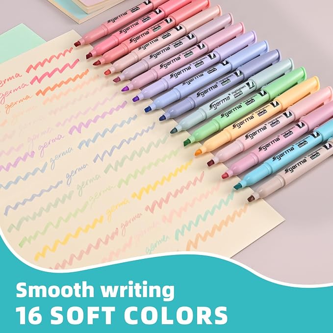 Cgerma Pastel Highlighters Assorted Colors 16 Pack, 200 transparent sticky tabs, Chisel Tip Cute Aesthetic Highlighters Quick-Drying for Journaling, School Office Supplies