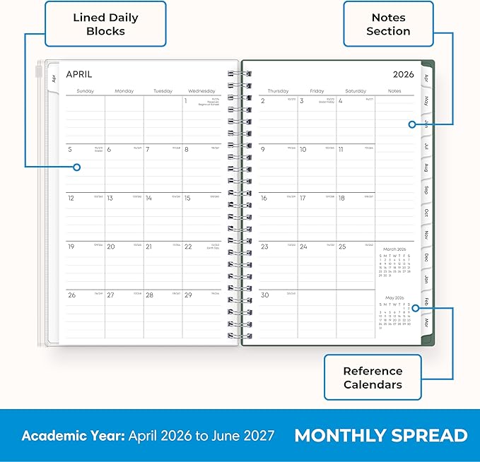 Blue Sky 2026-2027 Weekly and Monthly Academic Year 15 Month Planner Calendar, April 2026 - June 2027, 5" x 8", Flexible Cover With Zip Pouch, Wirebound, Storage Pocket, Seychelle
