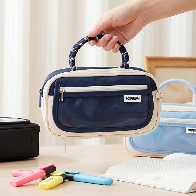 TOPBIDAI Large Pencil Case Pouch School Supplies for Girls Boy Women Men | Big Pencil Bag with 5 Compartments, Easy Grip Handle, Office College School Pencil Box