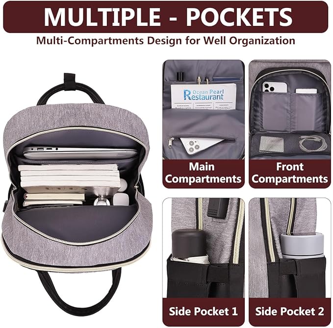 bagswan Laptop Backpack for Women/Men, Fits 15.6 Inch Laptop Bag, Fashion Travel Work Anti-theft Bag, Business Computer Waterproof Backpack Purse, Grey Black