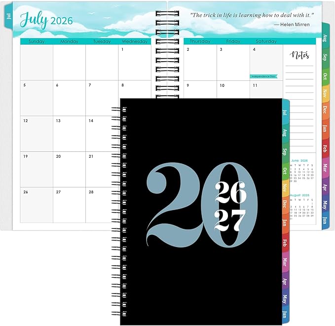 Planner 2026-2027- Academic Planner 2026-2027, JUL.2026 - JUN.2027, 6.4" x 8.3", 2026-27 Calendar Planner, Weekly and Monthly with Waterproof PVC Cover, Colorful Tabs, Spiral Bound, Student Teacher Organizer - Black