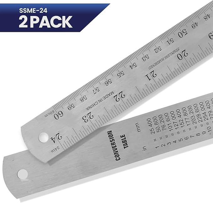 2 Pack Pacific Arc 24 Inch Stainless Steel Ruler with Inch/Metric Conversion Table