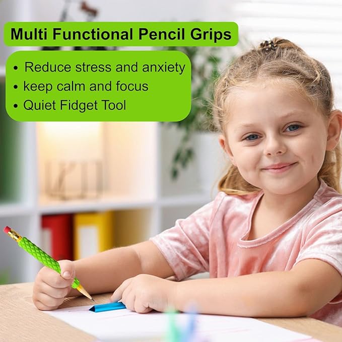 8 Pack Textured Pencil Grips for Kids, Teens, Adults, Silicone Sensory Fidget Sleeves for ADHD, Autism, Anxiety & Stress Relief (Color 1)