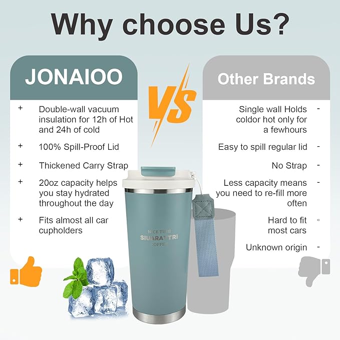 20oz Tumbler Stainless Steel Vacuum Insulated Coffee Travel Mug Reusable Iced Coffee Cup Hot Coffee Travel Mug with lid and straw Cupholder Friendly Leak-Proof BPA Free (Blue)