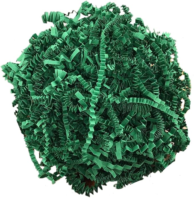 Ankelesz 50g Easter Raffia Grass Paper Shred for Gift Wrapping Basket and Gift Box Filling，Crinkle Cut Paper for Wrapping (Dark Green)