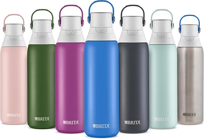 Brita Stainless Steel Premium Filtering Water Bottle, BPA-Free, Reusable, Insulated, Replaces 300 Plastic Water Bottles, Filter Lasts 2 Months or 40 Gallons, Includes 1 Filter, Rose - 20 oz