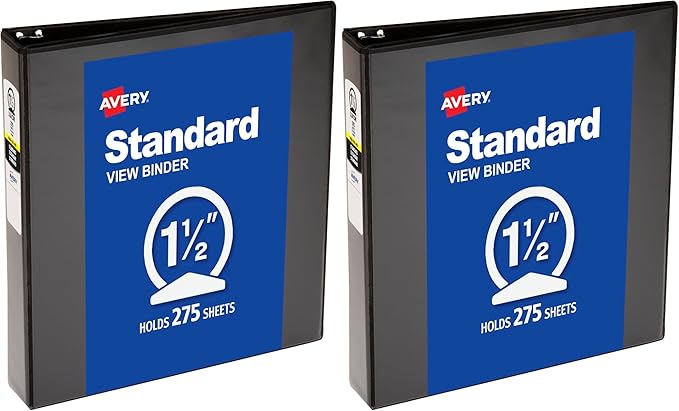 Avery Economy View 3 Ring Binder, 1.5" Round Rings, 1 Black Binder (05771) (Pack of 2)