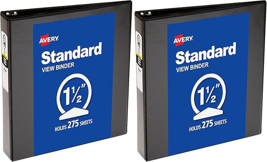 Avery Economy View 3 Ring Binder, 1.5" Round Rings, 1 Black Binder (05771) (Pack of 2)