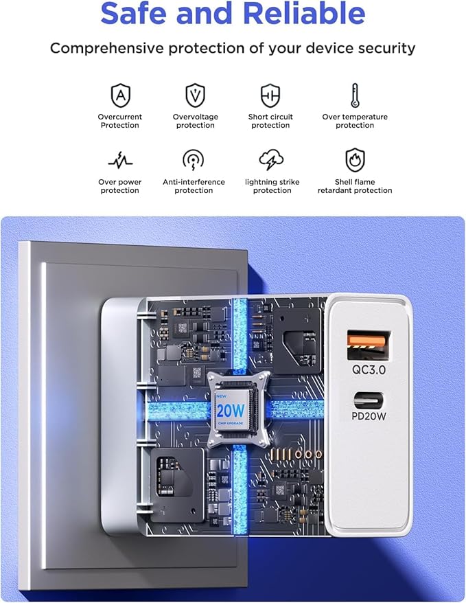 USB C Charger Block, Type C Fast Charging Blocks [PD 20W USB-C & QC 3.0 USB-A Port] USB Wall Plug Cube Wall Adapter USBC Charger Block Compatible with iPhone 16 15 14 13 12 11 Pro Max XR XS 8, Samsung