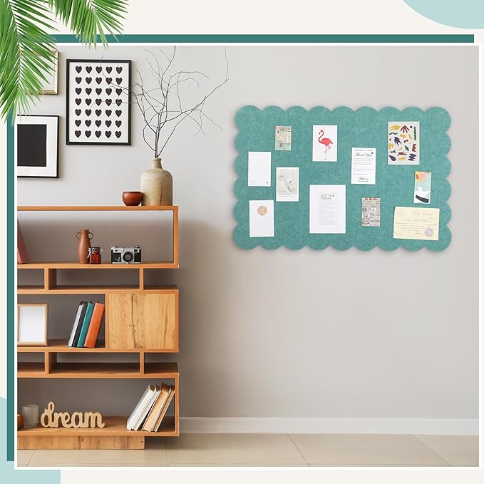 Mooliwe Scalloped Felt Bulletin Board 24 x 18 Inches Foldable Forest Green Pin Cork Board Alternative for Wall, 2' x 1.5' Trifold Picture Vision Self Adhesive Bulletin Decorative