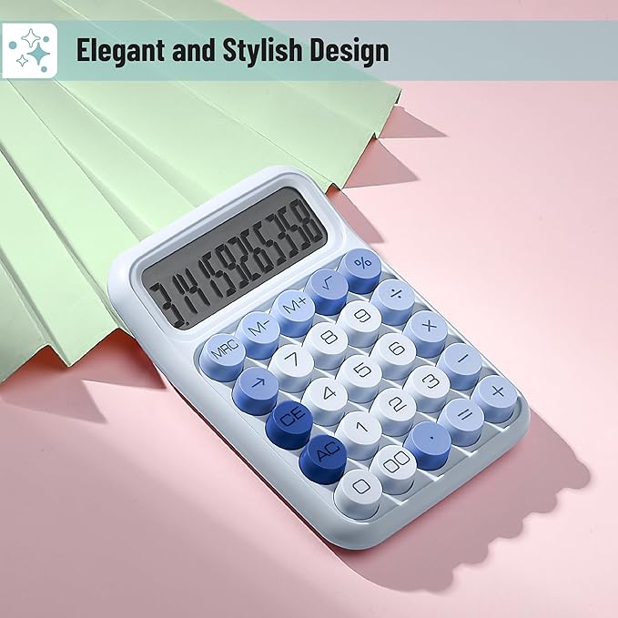 Mr. Pen- Mechanical Switch Calculator, 12 Digit Large LCD Display, Sky Blue with Big Buttons, Mechanical Switch Calculator for Home, School, Office