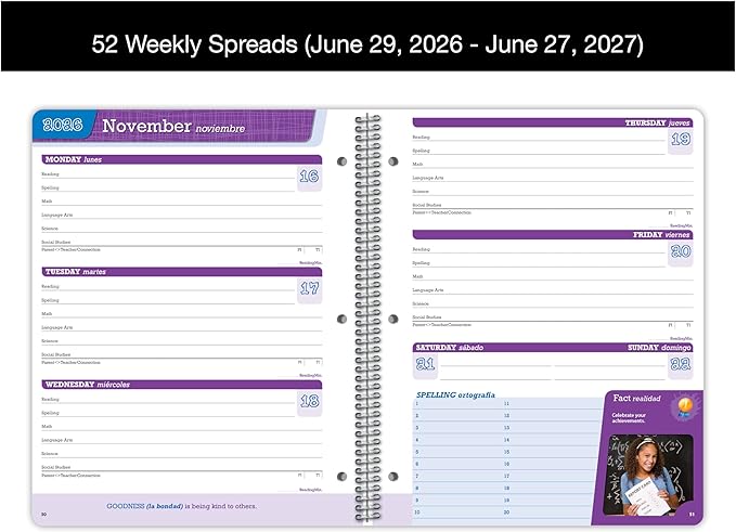 Dated Elementary Student Planner 2026-2027 Academic School Year, Large (8.5" by 11") Block Style Datebook with Imagine Cover