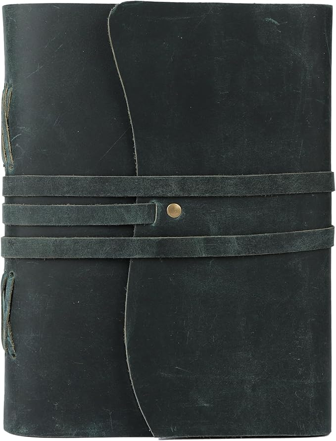 KomalC Handmade Leather Journal 8x6 Inch | Blue Vintage Notebook with Unlined Pages | Antique Travel Diary, Writing Sketchbook for Men & Women