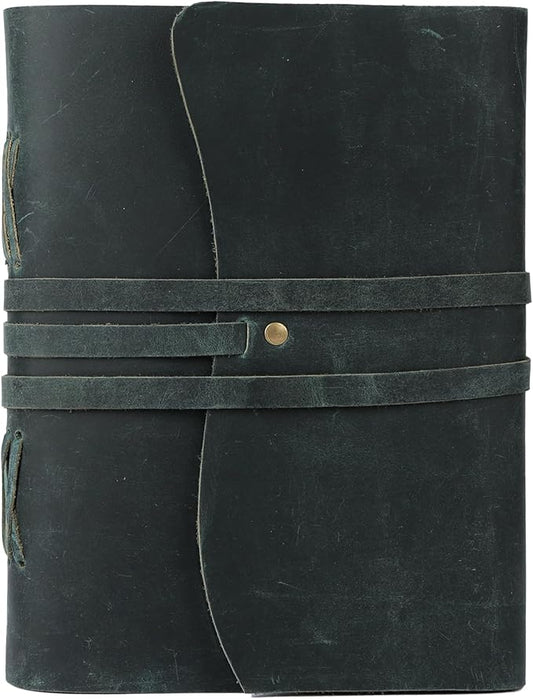 KomalC Handmade Leather Journal 8x6 Inch | Blue Vintage Notebook with Unlined Pages | Antique Travel Diary, Writing Sketchbook for Men & Women