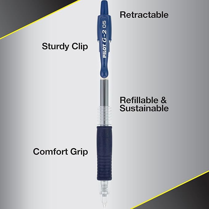 PILOT G2 Premium Refillable and Retractable Rolling Ball Gel Pens, Extra Fine Point, Navy Blue Ink, 12-Pack (15122)