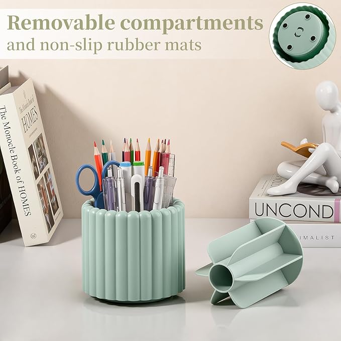 Anyoifax 360° Rotating Pen Holder 8 Slots Desk Organizer with Drawer Removable Pencil Cup Plastic Art Supplies and Accessories Desktop Storage Box Caddy for Office, School, Home (Pink)