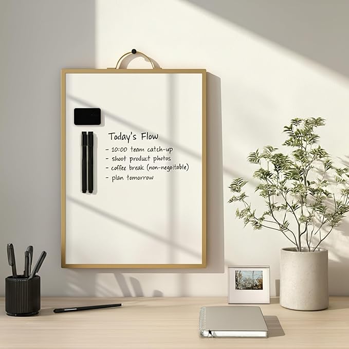 Magnetic Dry Erase Board 12x16 with Handle, Double Sided Portable Gold Whiteboard for Home, Office, School & Kitchen