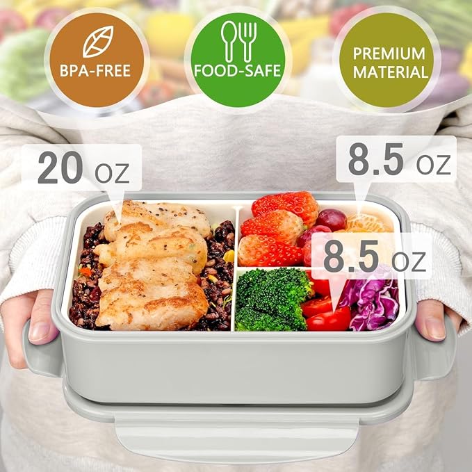 Bento Boxes for Adults - 1100 ML Lunch Box Container For Kids Women With Built-in Spoon & Fork - Durable for On-the-Go Meal, BPA-Free and Food-Safe Materials（White）