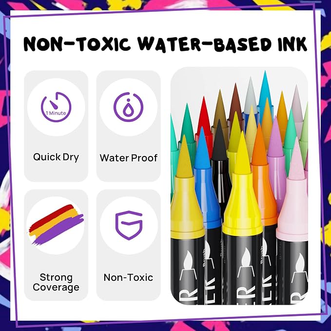 120 Colors Dual Tip Acrylic Paint Markers,Fine Tip and Brush Tip Permanent Acrylic Paint Pens For Rock Painting, Canvas, Wood, Glass, Ceramic, Fabric, Plastic, Egg, Scrapbook,Art Painting Supplies Kit